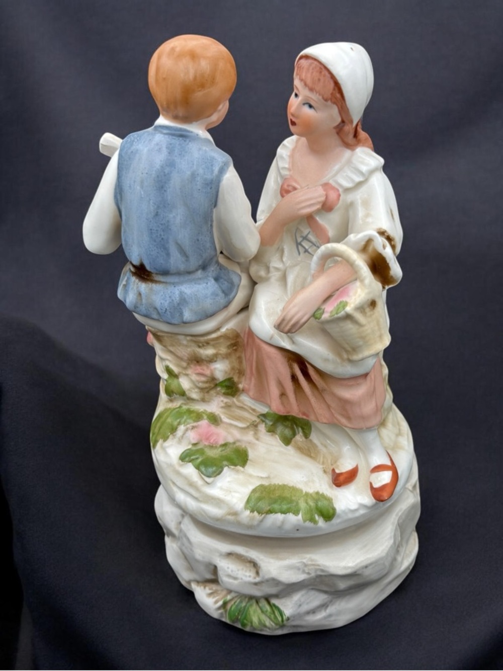 Vintage Price Import Japan Porcelain Music Box Lad Serenading Girl W/ Mandolin - Picture 3 of 14